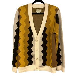 Hippy Feet Fine Merino Wool Browns and Golds Vertical Chevron Cardigan Size XL